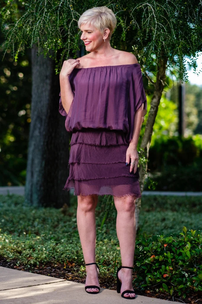 Marisa Silk Eggplant Ruffle Skirt