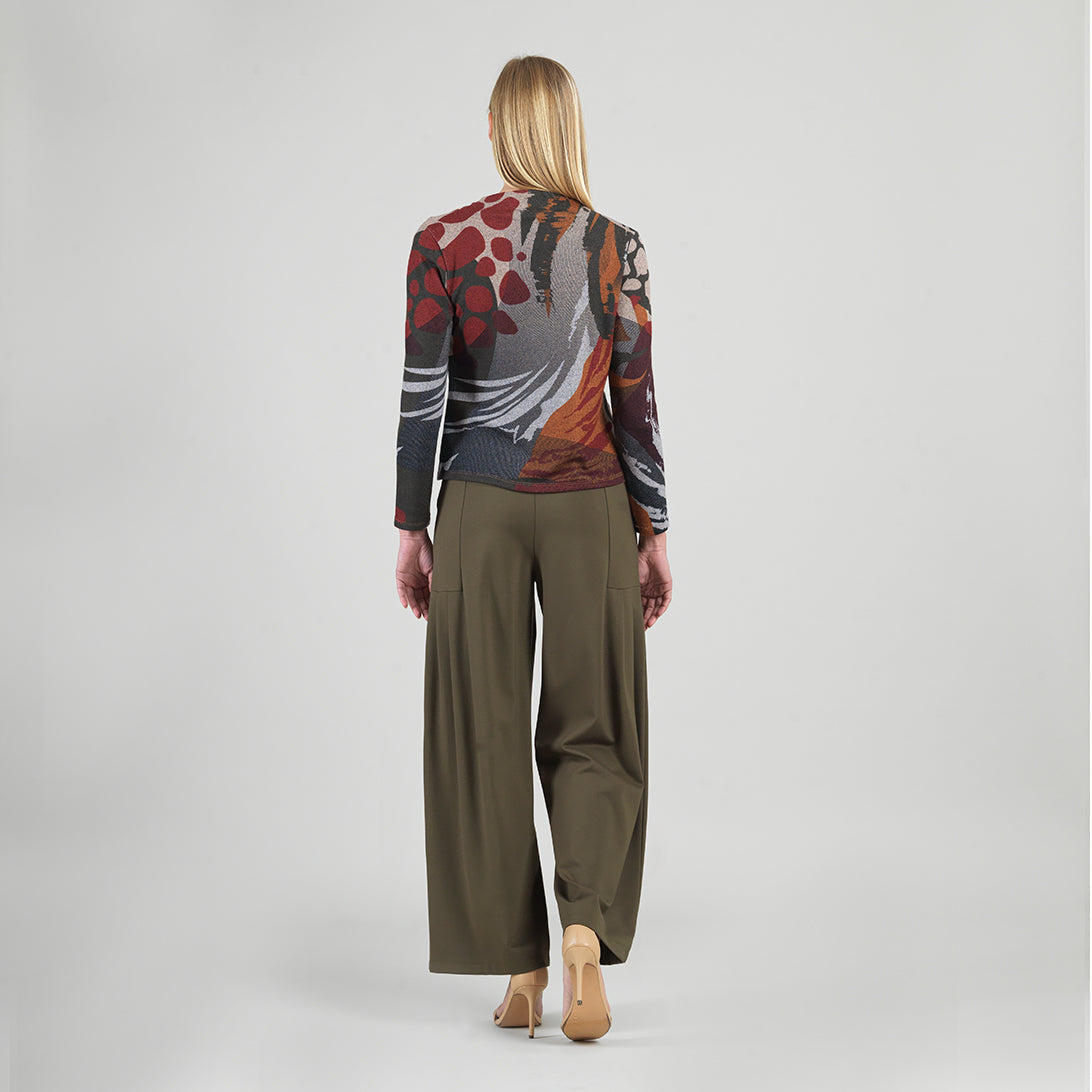 Cozy Knit - Long Sleeve Loop Front Sweater Top - Abstract Harvest