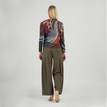 Cozy Knit - Long Sleeve Loop Front Sweater Top - Abstract Harvest