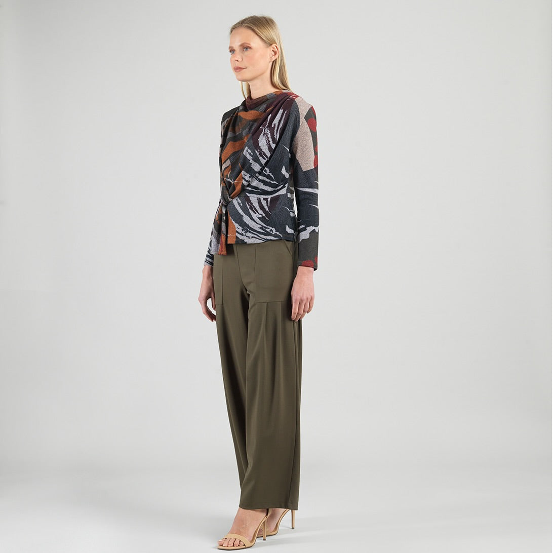 Cozy Knit - Long Sleeve Loop Front Sweater Top - Abstract Harvest