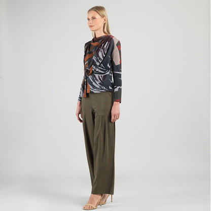 Cozy Knit - Long Sleeve Loop Front Sweater Top - Abstract Harvest