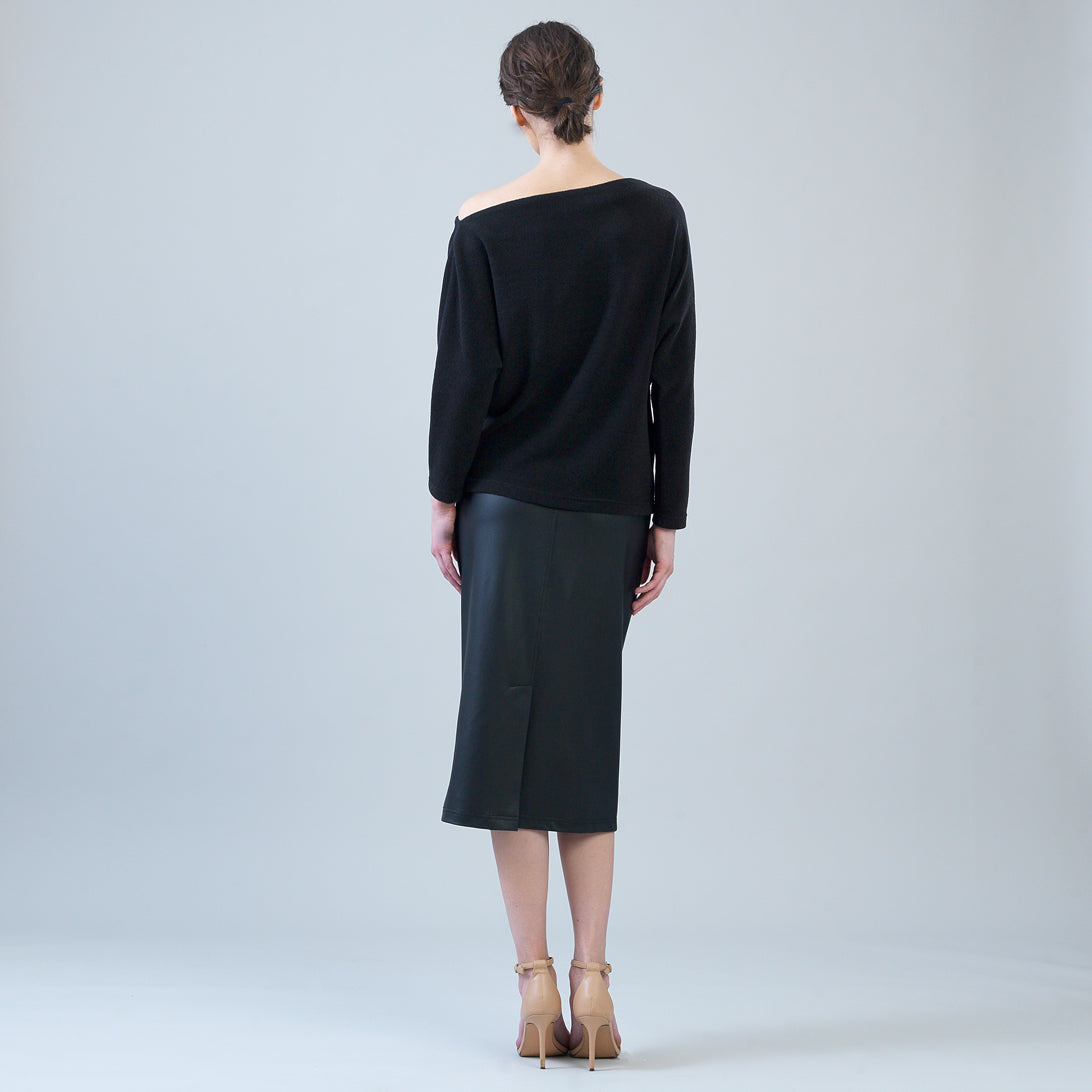 Plush Cozy - Angled Neck Sweater - Black