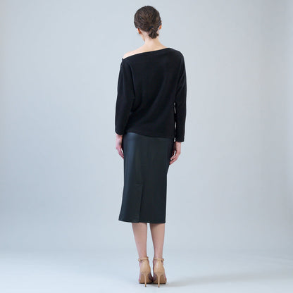 Plush Cozy - Angled Neck Sweater - Black