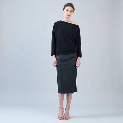 Plush Cozy - Angled Neck Sweater - Black