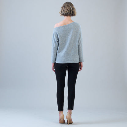 Plush Shimmer - Angled Neck Sweater - Gray
