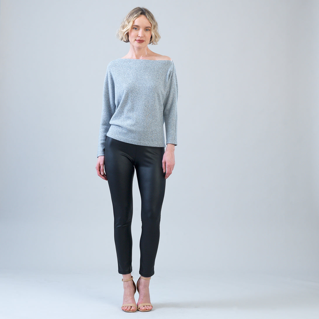 Plush Shimmer - Angled Neck Sweater - Gray