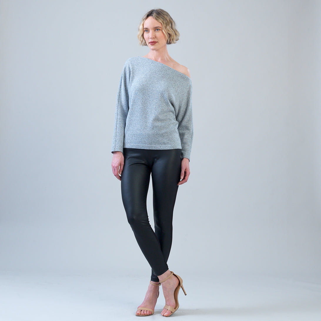 Plush Shimmer - Angled Neck Sweater - Gray
