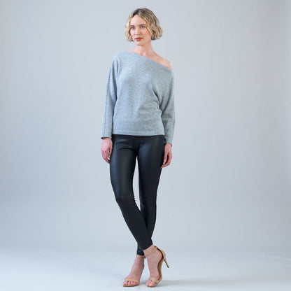 Plush Shimmer - Angled Neck Sweater - Gray
