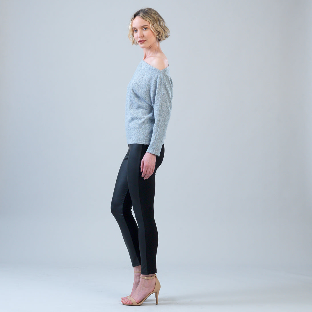 Plush Shimmer - Angled Neck Sweater - Gray