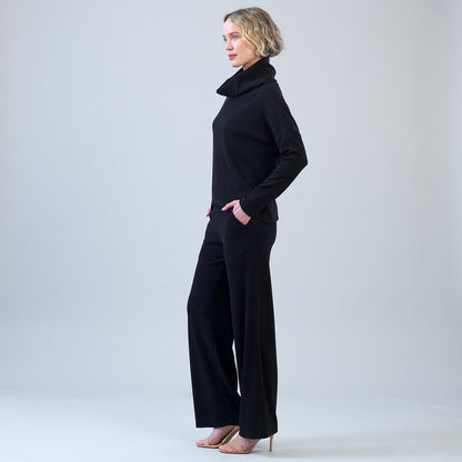 Lounge Knit - Wide Leg Pocket Pant - Black