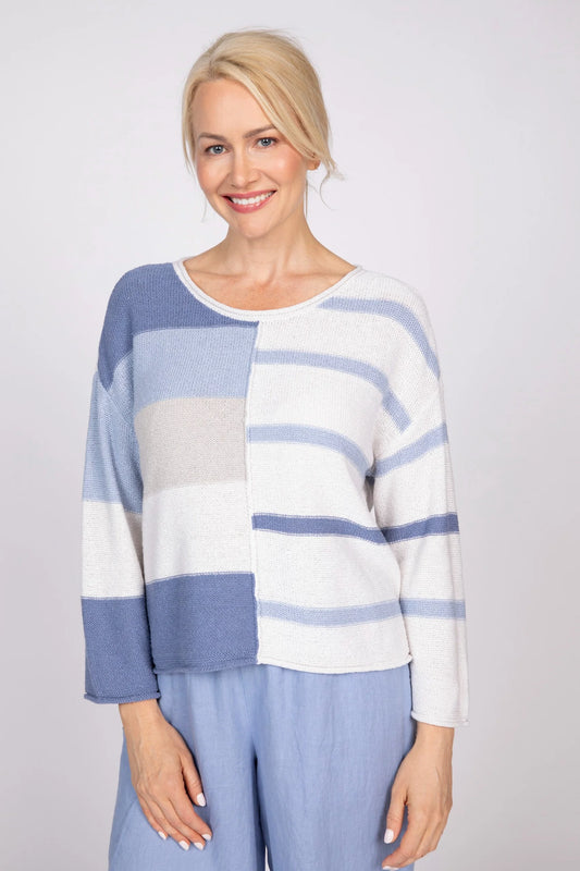 Color Block Split Stripe Sweater Pool