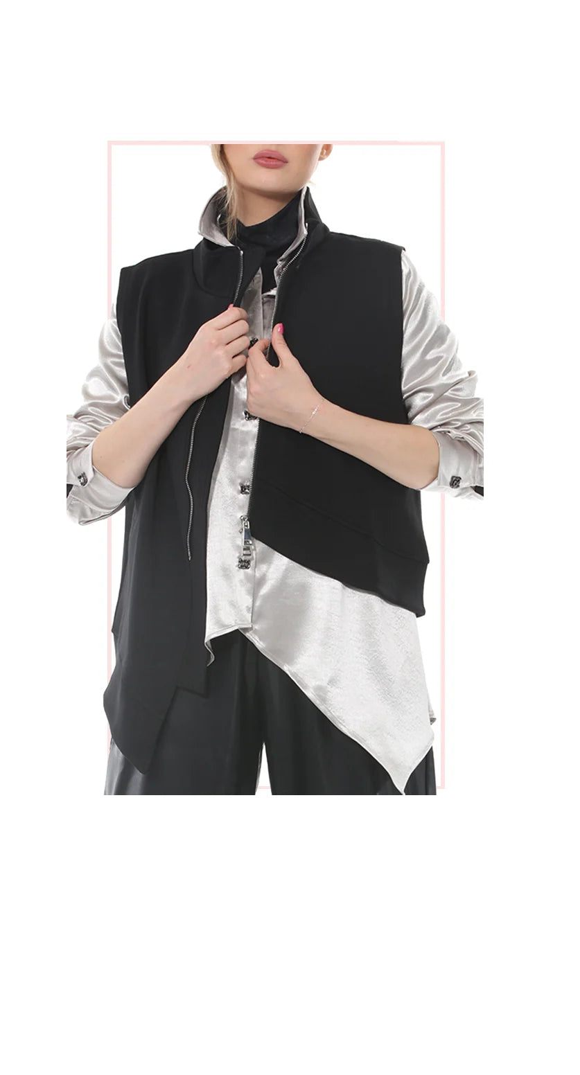 Black Asymmetric Zip Vest