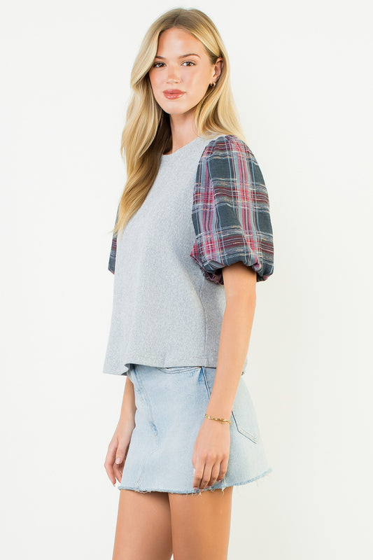 Puff Sleeve Gray Top