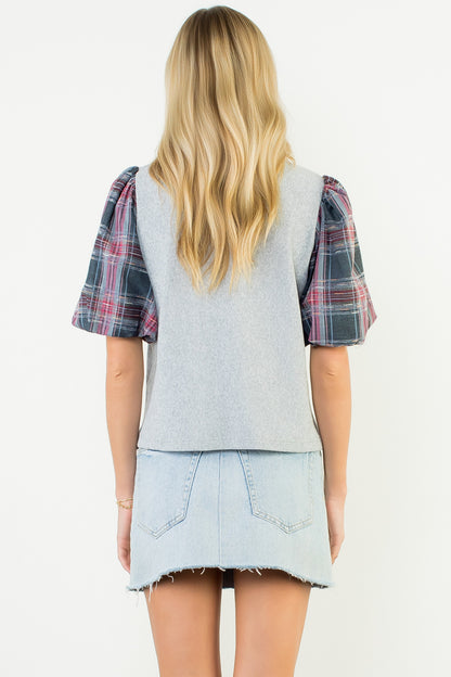 Puff Sleeve Gray Top