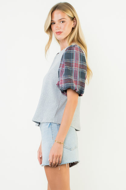 Puff Sleeve Gray Top