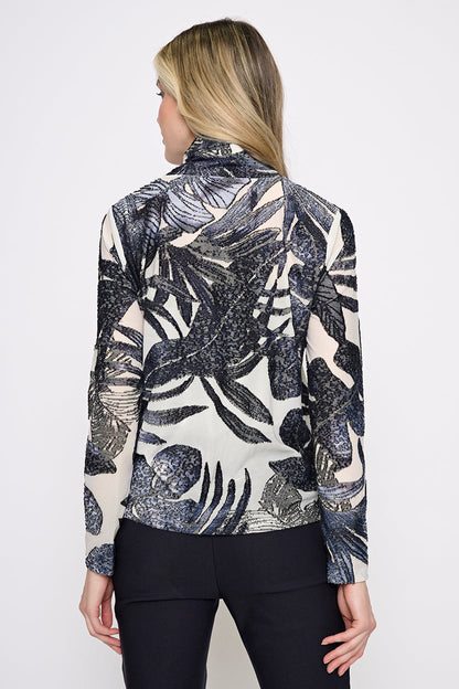 Long-Sleeve Draped Neck Top