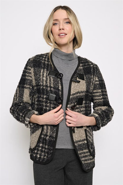 Plaid Short Jacket- Almond Cream Multi
