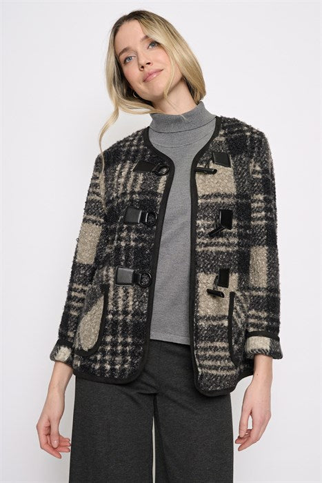 Plaid Short Jacket- Almond Cream Multi