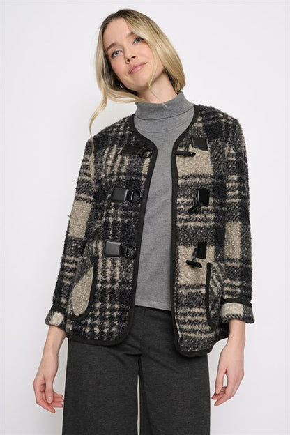 Plaid Short Jacket- Almond Cream Multi