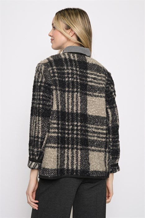 Plaid Short Jacket- Almond Cream Multi
