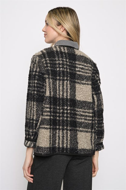 Plaid Short Jacket- Almond Cream Multi