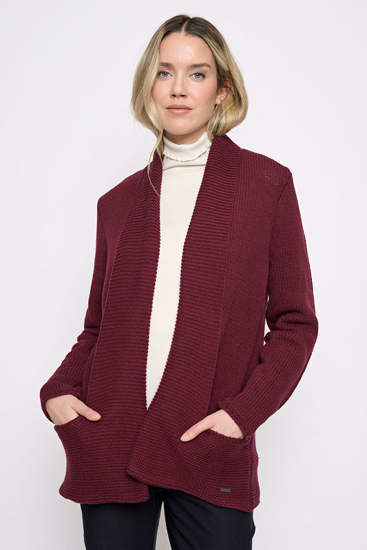 Open-Front Long Jacket Cabernet