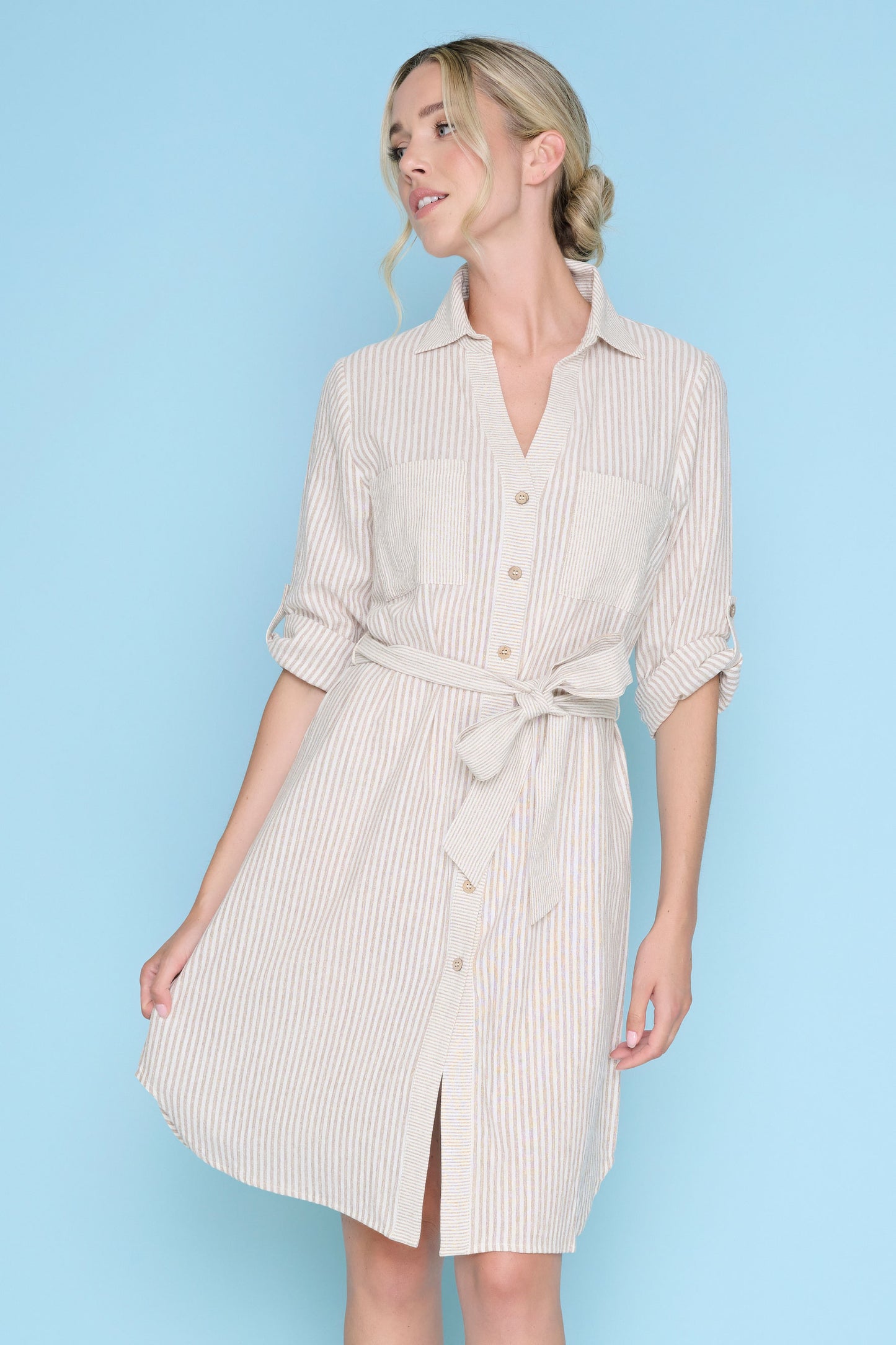 3/4 Sleeve Button-Front Dress