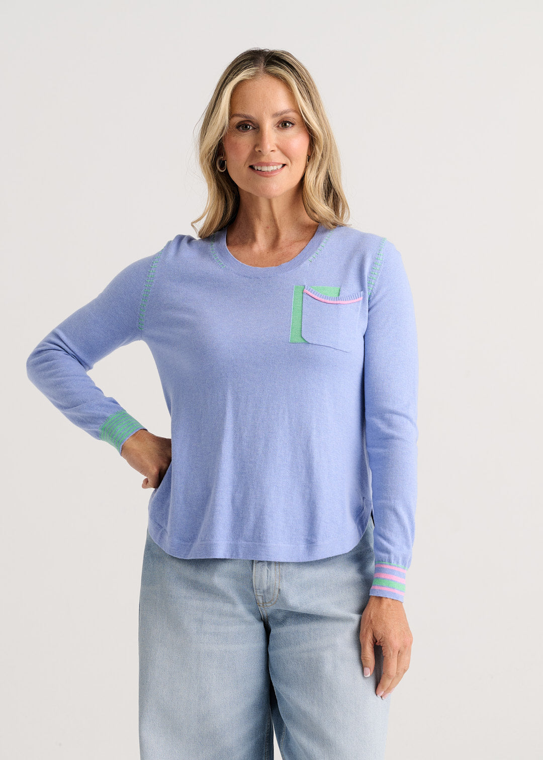 Contrast Stitch Pocket Knit Sweater