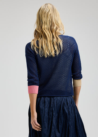 Navy Mesh Contrast Pocket Cardigan