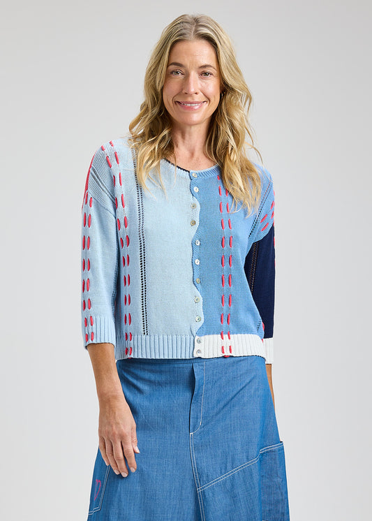 Colorblock Stitch Detail Button Cardigan