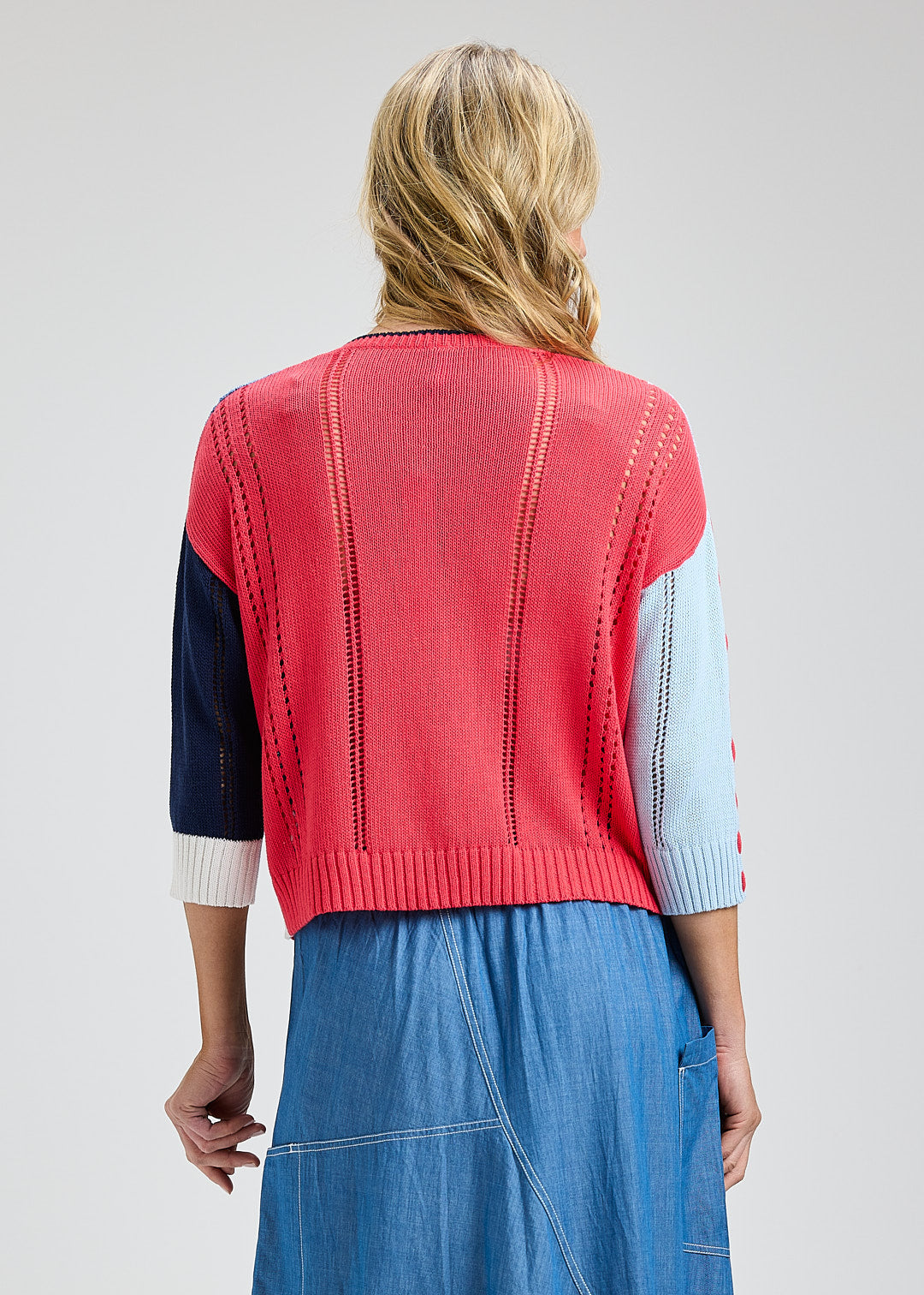 Colorblock Stitch Detail Button Cardigan