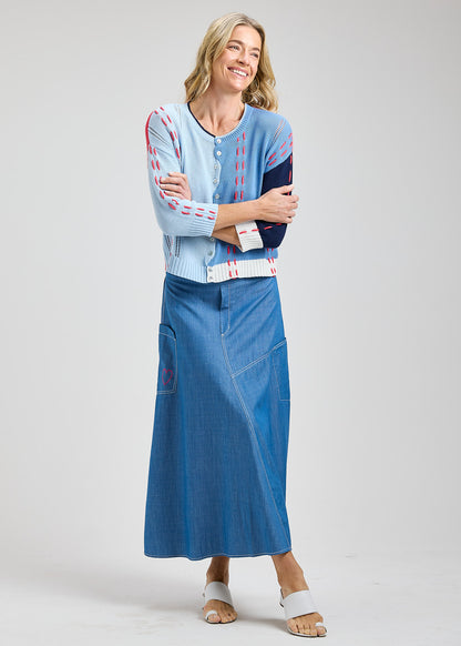 Colorblock Stitch Detail Button Cardigan