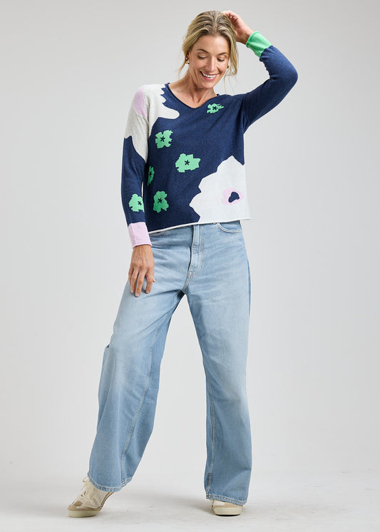 Abstract Floral Knit Sweater
