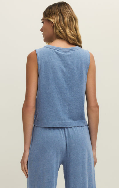 Sloane V-Neck Jersey Denim Top Santorini Indigo