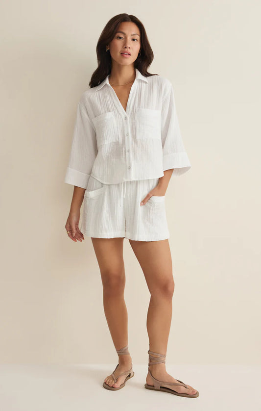 Helena Airy Gauze Button Up- White