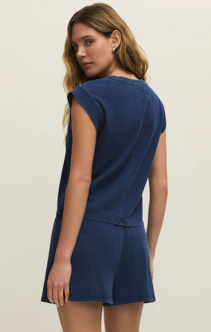 Camino Jersey Denim Top- Indigo