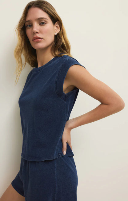 Camino Jersey Denim Top- Indigo