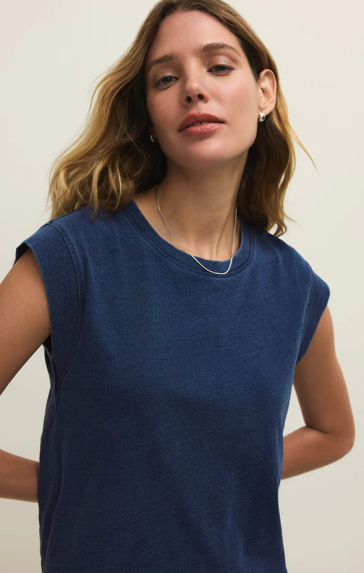 Camino Jersey Denim Top- Indigo