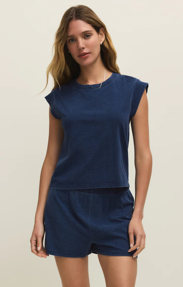 Camino Jersey Denim Top- Indigo