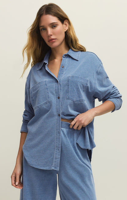 Reese Jersey Denim Button Up Santorini Indigo