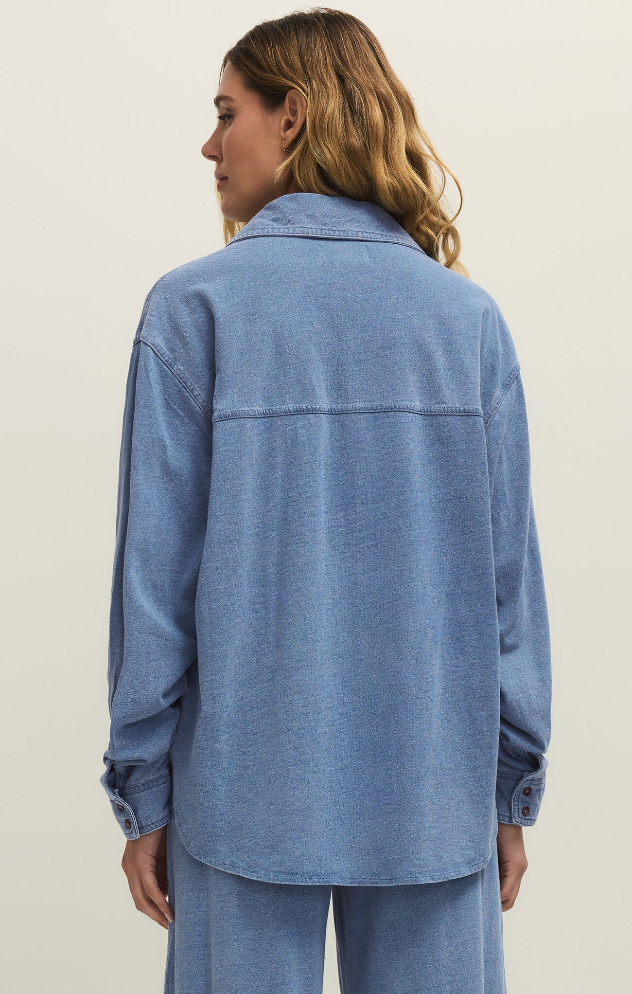 Reese Jersey Denim Button Up Santorini Indigo