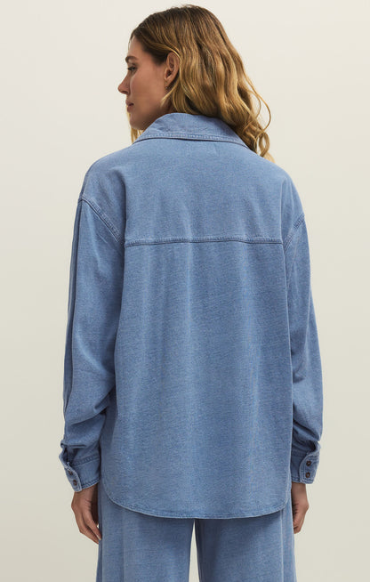 Reese Jersey Denim Button Up Santorini Indigo