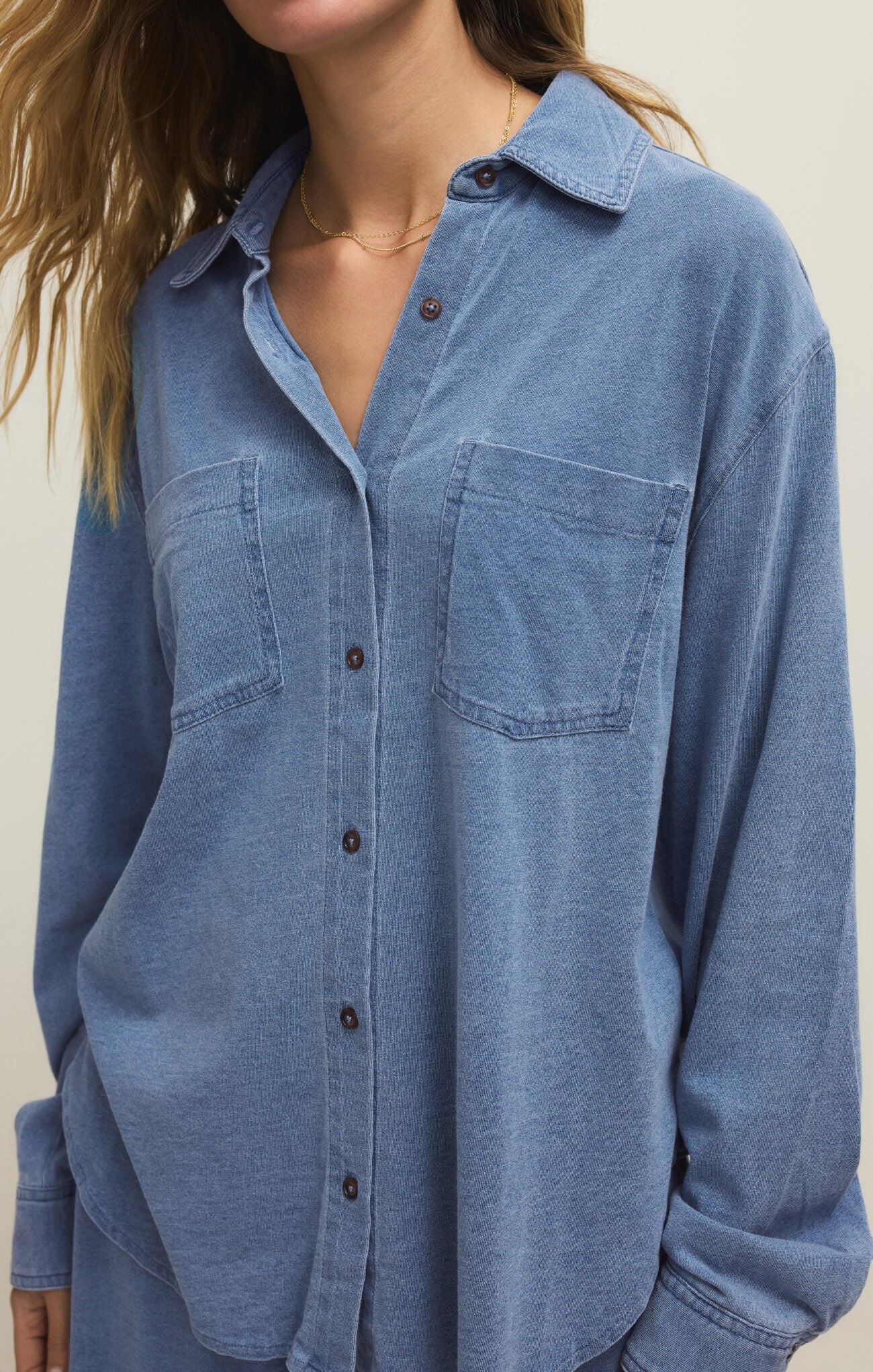 Reese Jersey Denim Button Up Santorini Indigo