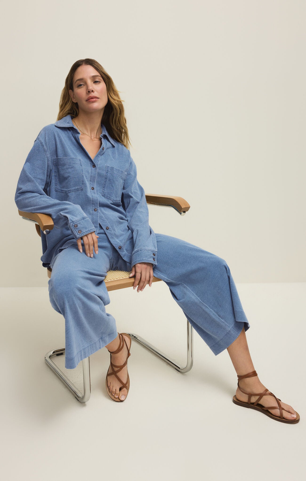 Reese Jersey Denim Button Up Santorini Indigo