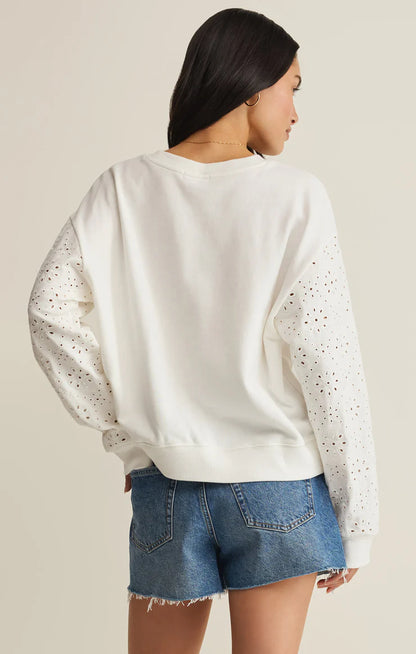 MOSAIC KNIT EYELET SWEATSHIRT