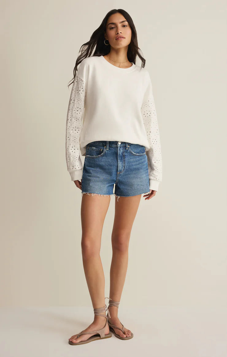 MOSAIC KNIT EYELET SWEATSHIRT
