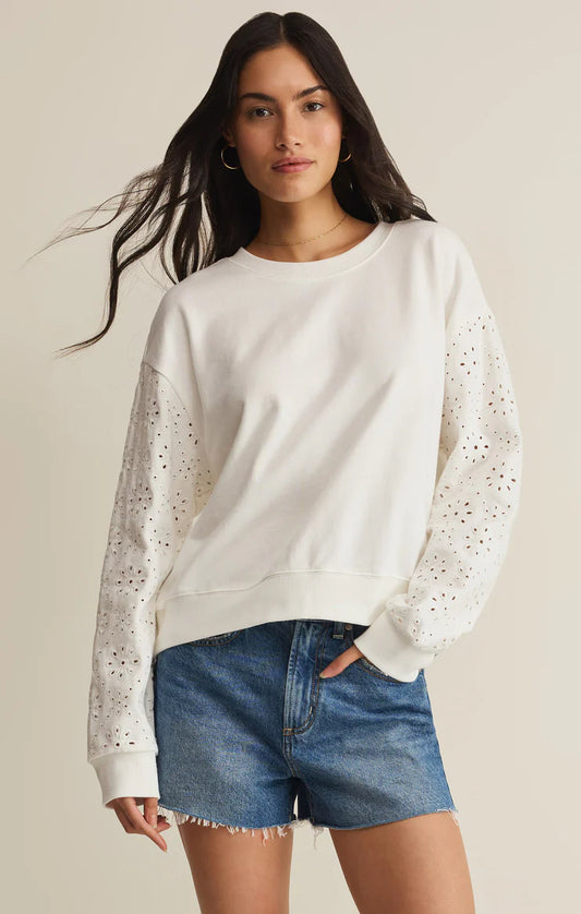 MOSAIC KNIT EYELET SWEATSHIRT
