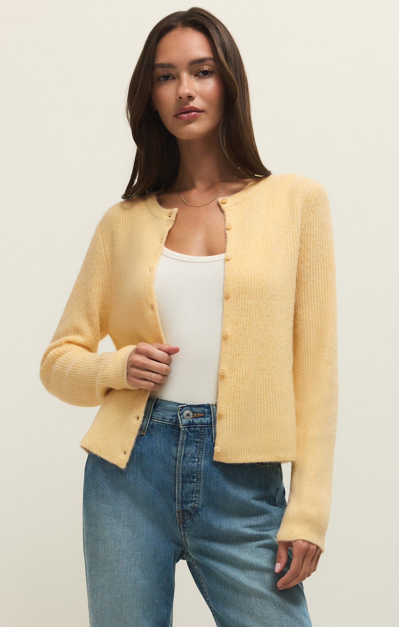 Medina Cozy Rib Cardigan Custard