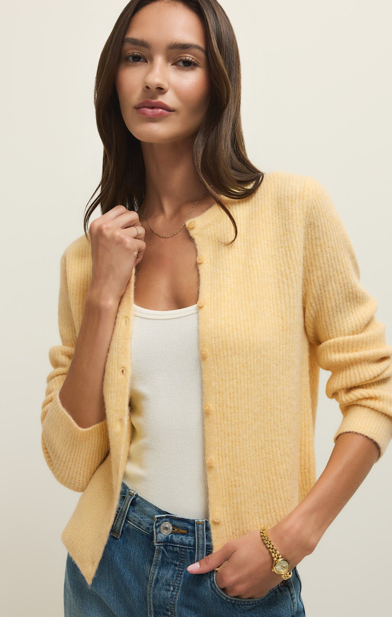 Medina Cozy Rib Cardigan Custard