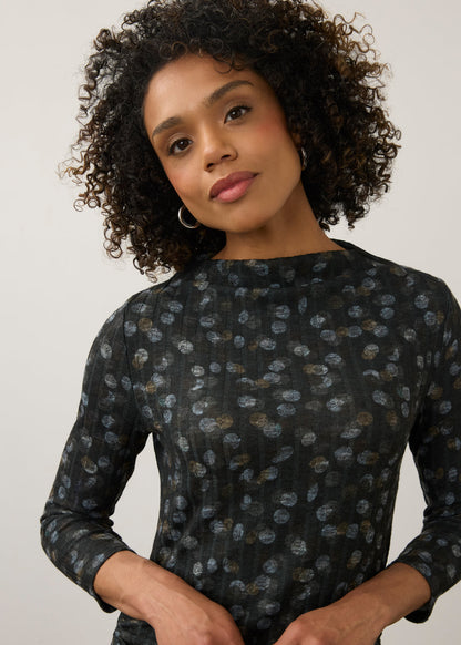 Long Sleeve Mock Neck Top, Doppel Dots